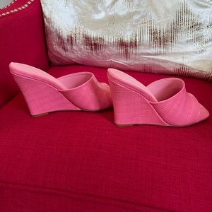 Brand new in box, pink open toe wedges